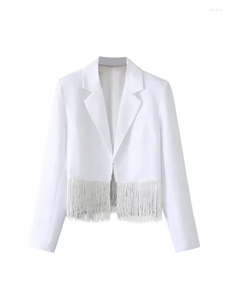 Costumes pour femmes Femmes 2023 Mode Bouton unique Recadré Blanc Blazer Manteau Vintage Manches longues Poches Femme Vêtements de dessus Chic Tops