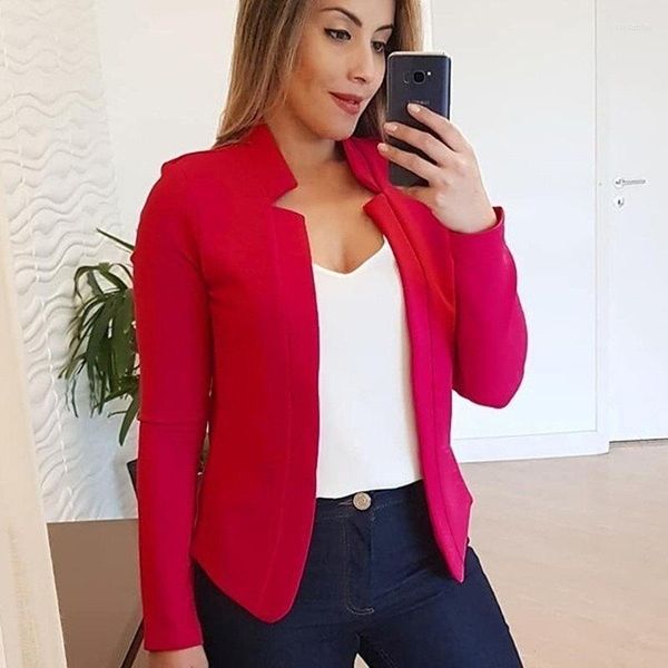 Trajes de mujer, chaqueta de traje para mujer, Top corto, cárdigan sólido de manga larga, abrigo fino, primavera otoño, de talla grande, S-5XL, venta al por mayor