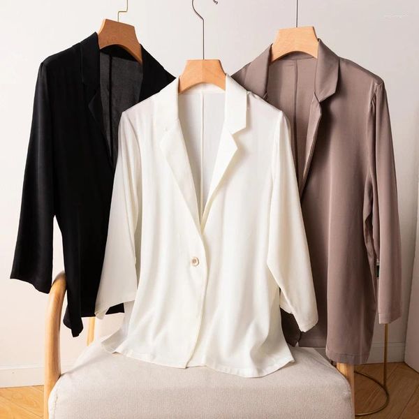 Trajes de mujer Mujer 95% seda morera 5% spandex 19 momme negro blanco marrón chaqueta con un botón chaqueta trabajo de oficina M L XL YAMI0050