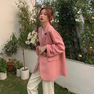 Costumes pour femmes, Blazer noir fin rose coréen Chic Streetwear bureau dames manteaux à manches longues veste printemps été hauts