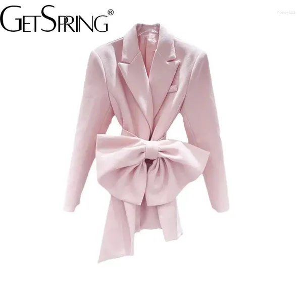 Costumes pour femmes, Blazer, automne, grand nœud, manches longues, manteau rose, mode, veste de costume Slim assortie avec tout, 2023