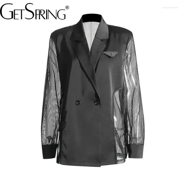 Costumes de femmes Blazer 2024 Perspective Mesh Coux à manches longues Mesualités Black Coat Fashion Suite Jacket