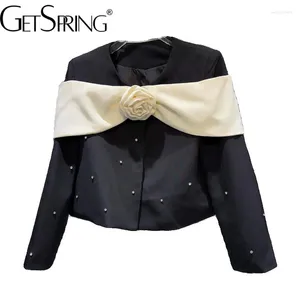 Damespakken Dames Blazer 2024 Springkleur Matching Rhinestone Bead Ladies Black Coat Fashion Slim Suit jas
