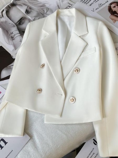 Trajes de mujer Blazer para mujer Abrigos Estilo Oficina Recortada Doble botonadura Blazers blancos Moda Coreana Primavera Chaqueta de traje de manga larga