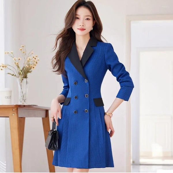 Costumes de femmes Blazer Robe Spring Automne Vestes 2024 Double poitrine Mid Long Coat Bureau Bureau de travail