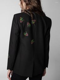 Costumes pour femmes femmes Blazer Floral strass décoration crantée bouton unique à manches longues costume de mode