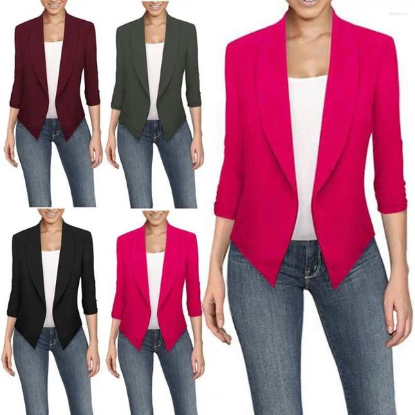 Trajes de mujer Blazer para mujer Formal OL Estilo de negocios Puntada abierta Solapa de color sólido Slim Fit Manga larga Dobladillo irregular Cárdigan antiarrugas