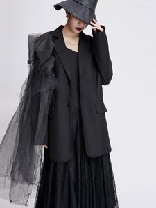 Costumes pour femmes femmes Blazer maille irrégulière épissé simple boutonnage à manches longues dames noir costume manteau veste femme ample
