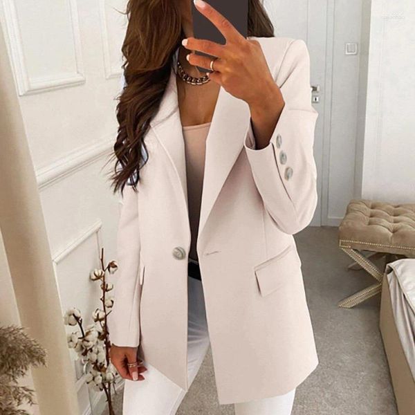 Trajes De Mujer Chaqueta Blazer para Mujer Primavera Otoño Moda Casual Elegante Slim Botones Sueltos Traje De Trabajo De Oficina Outwear Beige Rosa Amarillo Azul