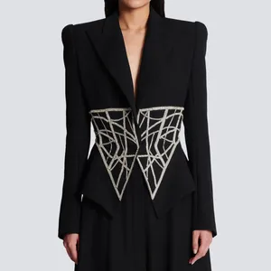 Costumes pour femmes Femmes Blazer Veste avec papillon Crystal Chain Détail Fashion Diamonds Office Lady