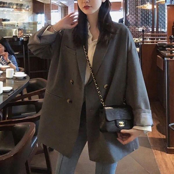 Trajes de Mujer, chaquetas, chaquetas coreanas elegantes, abrigo de manga larga, traje negro de oficina para Mujer, ropa de diseñador de lujo con botones