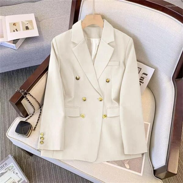 Trajes de mujer Chaqueta de mujer Estilo OL Traje de viaje suelto Abrigo Color sólido Doble botonadura Manga larga Bolsillos de cuello de muesca formal