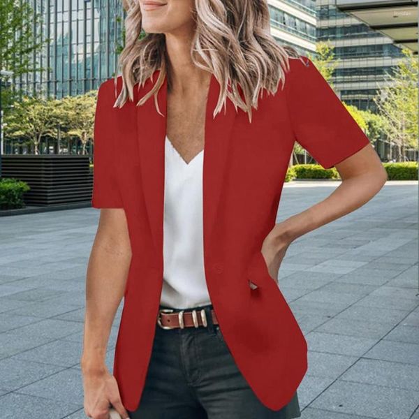 Costumes pour femmes femmes Blazer couleur unie Type ample tempérament dame Cardigan manches courtes bouton unique costume formel manteau