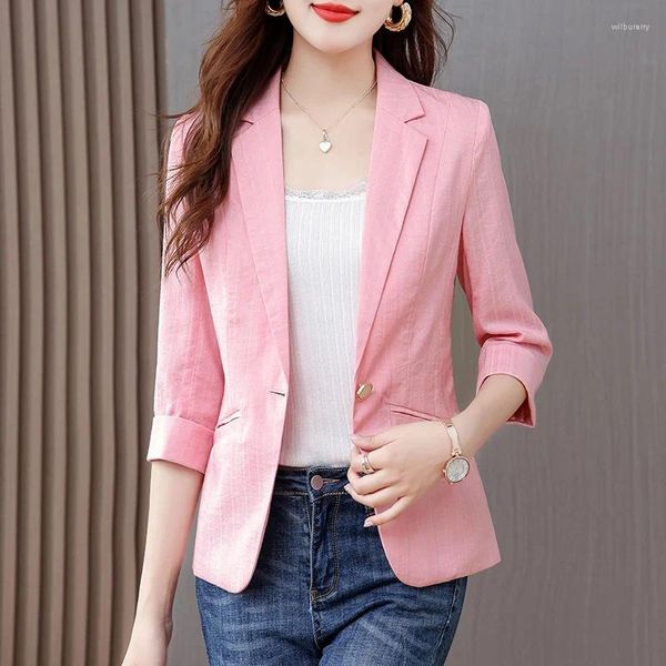 Costumes de femmes Blazer Blazer à trois quarts Small Suit Suit Veste Femme Summer Thin 2024 Short Slim All-Match Office Ladies Blazers Tops