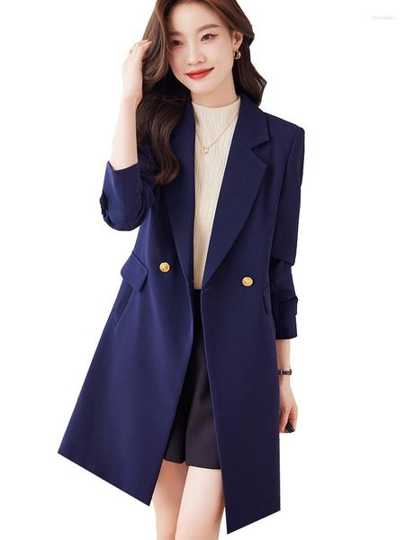 Costumes pour femmes, vêtements de travail d'affaires, Blazer Long formel pour dames, rouge, noir, bleu, veste solide, manteau pour automne et hiver