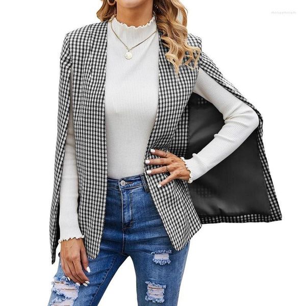 Costumes pour femmes Femmes Cape Blazer Veste Plaid Lâche Chic Printemps Automne Mode Casual Élégant Business Work Wear Noir Blanc Rouge Bleu Foncé