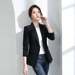 Ternos femininos roupas femininas cor sólida moda casual primavera verão bolsos finos botão intelectual formal coreano fino blazers topos