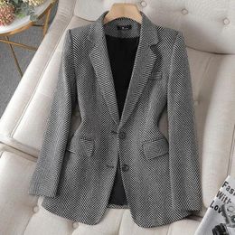 Damespakken Dames Koffie Grijs Gestreepte Formele Blazer Lange mouw Enkele rij knopen Zakelijk jasje Dames Kantoor Blazers Bovenkleding 4XL