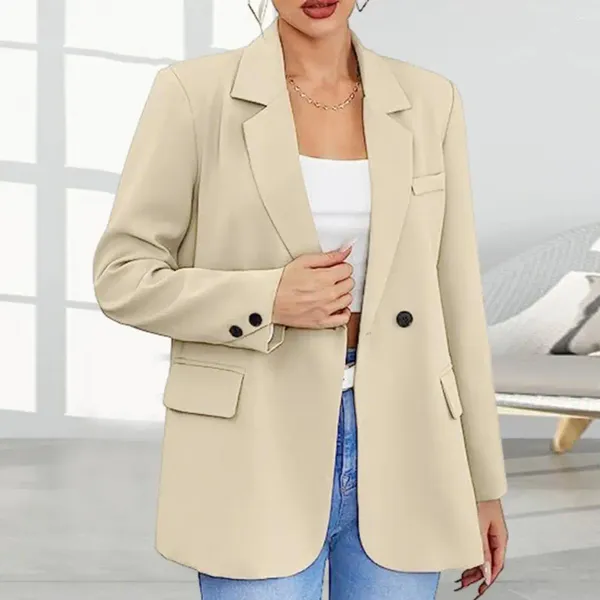 Trajes de mujer Mujer Otoño Primavera Abrigo Formal Estilo de Negocios Color Sólido Blazer Cuello de Muesca Un Solo Botón Cárdigan Señora Conmutar Oficina Chaqueta