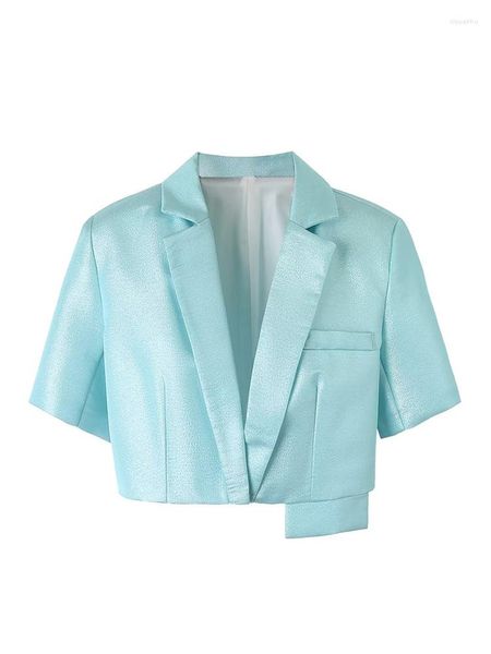 Costumes pour femmes Femmes Mode Poche Décoration Double Face Recadrée Slim Blazer Manteau Vintage Manches Courtes Boutonné Femelle Survêtement Chic