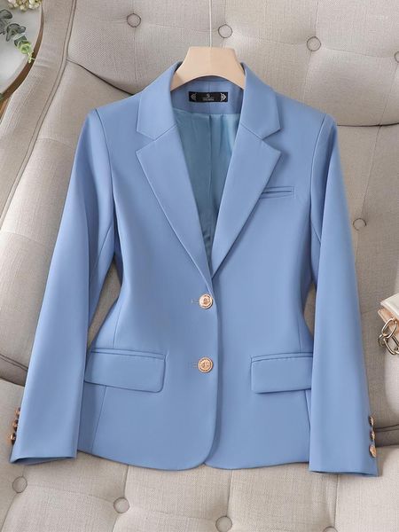 Trajes de mujer Blazer formal para mujer Otoño Invierno de un solo pecho Manga larga Azul Albaricoque Café Negro Mujer Abrigos delgados Casual de negocios