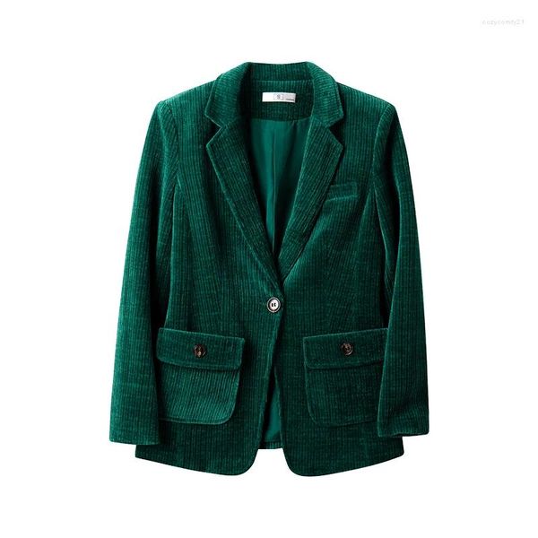 Costumes de femmes Femmes Blazer formel dames féminines Green vert velours à manches longues simples de travail de travail à poitrine simple Veste pour l'hiver