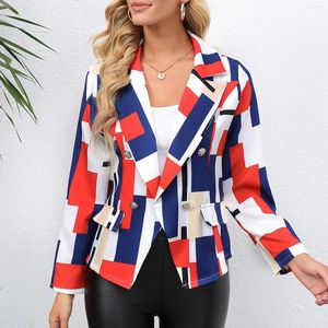 Damespakken vrouwen geometrische print lange mouw met knoop voor blazer jas kantoor dame 2022 mode herfst veer casual jas
