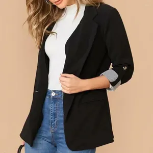 Damespakken dames jas elegante reverspak jas met single knop sluiting zakken 3/4 mouw stevige kleur bovenkleur voor werkkleding
