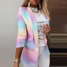 Trajes de mujer Chaqueta de mujer de manga larga Tie-Dye Blazers de gran tamaño coloridos Otoño Lugar de trabajo Moda Un solo botón Casual Office Lady