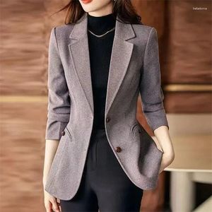 Damespakken Women Korean Leisure Senior ontroerende Tweed Suit Jack 2023 Spring herfst vrouwelijk temperament slanke dunne streep mode blazer