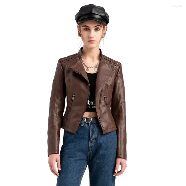 Trajes de mujer Chaqueta de cuero para mujer Slim Fit Estilo fino Primavera Otoño Ropa de abrigo Motocicleta corta