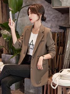 Costumes de femmes Bureau de blazer décontracté formel manteau féminin d'automne hiver à manches longues single poitrine de dames droites solides