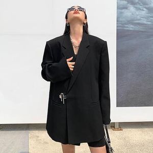 Trajes de mujer Blazers para mujer 2022 Blazer negro largo suelto vestido chaquetas de mujer chaqueta fiesta ropa Formal calle con muescas sólidas