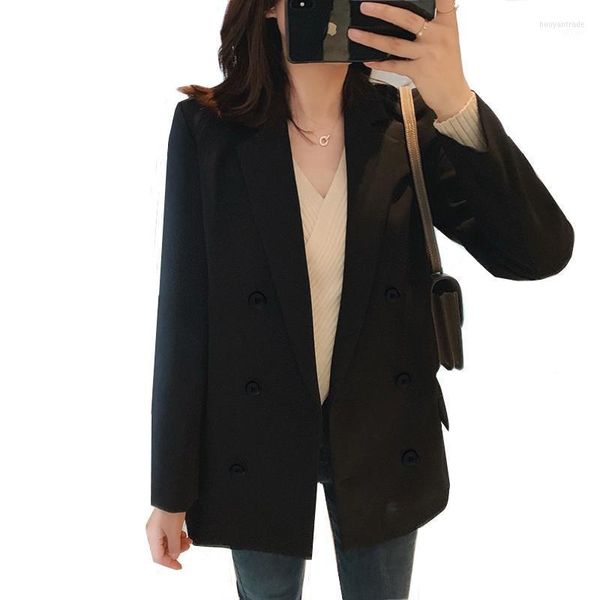 Trajes de mujer Traje negro con estilo para mujer OL Slender Elegante de alta calidad Sólido Delgado Mujeres Sueltas Office Lady All-match Breve Blazers