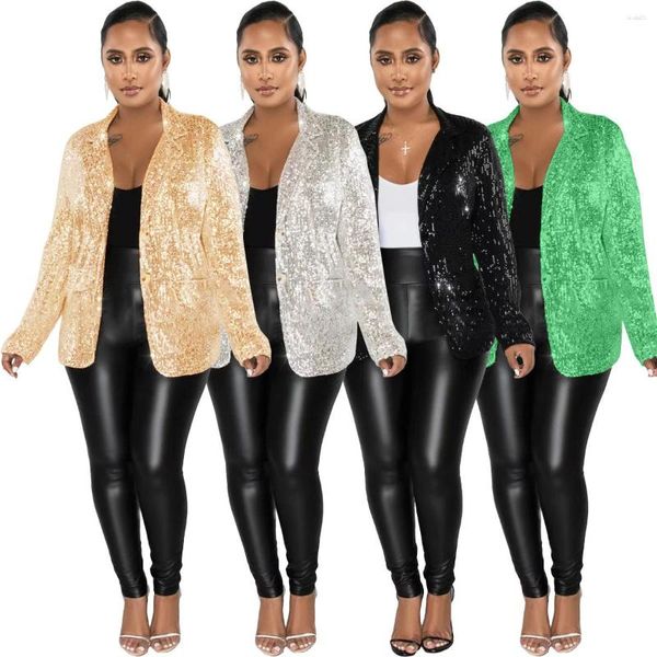 Costumes pour femmes Femmes Blazer à paillettes Veste brillante Glitter Sparkle Manches longues Ouvert sur le devant Bureau Blazers Casual Revers Bouton Vestes XXL