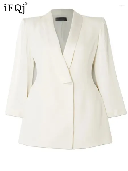 Trajes para mujeres cuello chal para mujeres blazer mangas largas de un solo botón sólido color blanco delgado chaquetas verano 2024 ropa 7ab3656