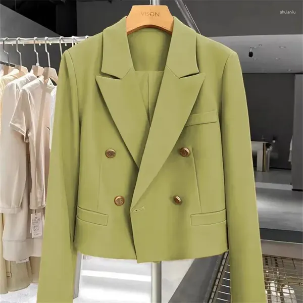 Suits para mujeres Jaqueta de traje de moda corta 2024 abrigo de alta gama de otoño de primavera hebilla de doble pecho estilo coreano pequeño hembra