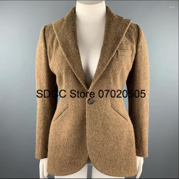 Damenanzüge, Damen-Anzugjacke, Fischgrätmuster, Tattoo, schmale Passform, Reverskragen, 1 Knopf, Pendler, Büro, Einkaufen, Damen-Blazer-Mantel