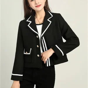 Costumes pour femmes Veste de costume pour femme Ourlet blanc NOIR Manteau Preppy Élégant Automne/Hiver Simple boutonnage Britannique Coréen Commentaires De nombreux vêtements