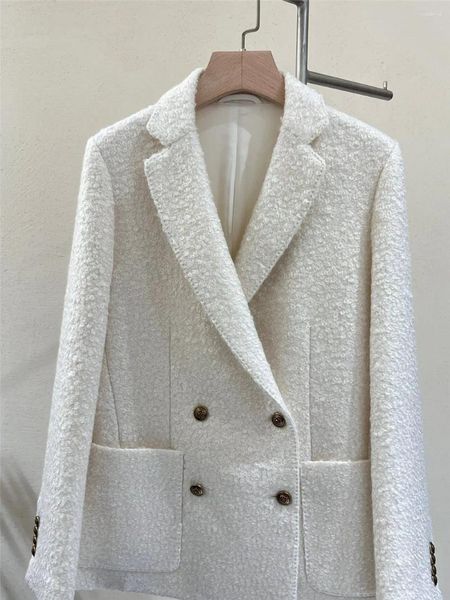 Costumes pour femmes Femmes Laine Blazers Manteau L Pmohair Mélangé Beige Cercle Motif Veste De Costume Serviettes Texturées