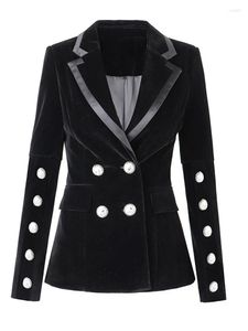 Damespakken dames blazer jas mode ontwerper dubbele borsten diamanten knopen fluweel jas massief kleur slank pak