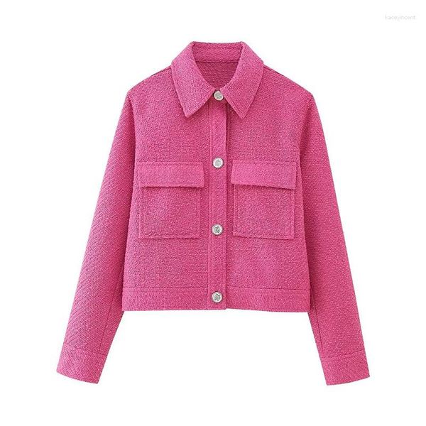 Costumes Femmes Yenkye Mode Texturé Court Casual Blazer Femmes Avant Poches Rose Costume Manteau À Manches Longues Dames Automne Vêtements D'extérieur