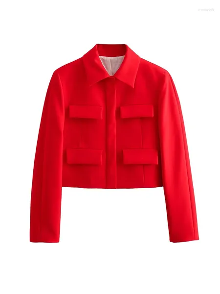 Trajes de mujer YENKYE Moda Mujer Rojo Recortado Solapa Blazer Manga Larga Solapa Cuello Oficina Señoras Traje Chaqueta