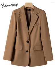 Damespakken Yitimuceng 2024 Zwart Beige Brown Blazer For Women Fall Winter Fashion Formal Coats Office Ladies Casual Jacket