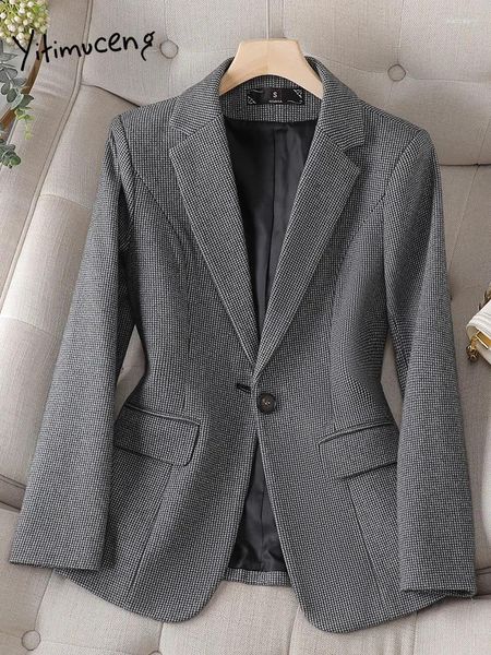 Trajes de mujer Yitimuceng chaqueta blazer de manga larga para mujer Otoño Invierno 2024 moda coreana abrigos casuales de un solo botón para oficina para mujer