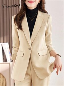 Damespakken Yitimuceng Slim Blazers For Women 2024 Mode Turn Down Collar Long Sleeve Coats Office Ladies Single Button Casual Jacket