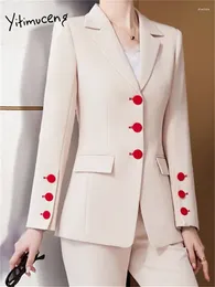 Costumes pour femmes Yitimuceng Blazers solides pour femmes 2024 Bureau Dames Turn Down Collier Slim Veste Chic Manches longues Manteaux à simple boutonnage