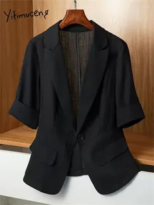 Costumes pour femmes Yitimuceng Blazer mince pour femmes 2024 été à manches courtes simple bouton Chic manteaux bureau dames veste solide