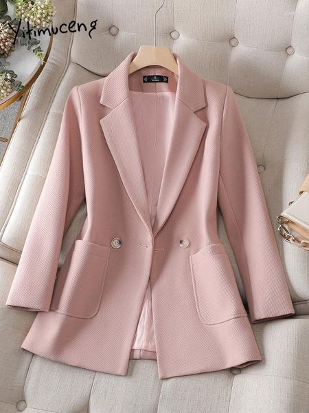 Trajes de mujer, chaqueta de lana Yitimuceng para mujer, Otoño Invierno 2023, chaquetas ajustadas de manga larga, abrigos casuales de moda coreana para mujer de oficina