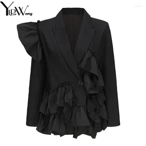 Costumes pour femmes Yuerwang Femmes Blazer Automne Volants Cousu À Manches Longues Manteau Noir Vintage Mode Lâche Casual Femme Costume Veste